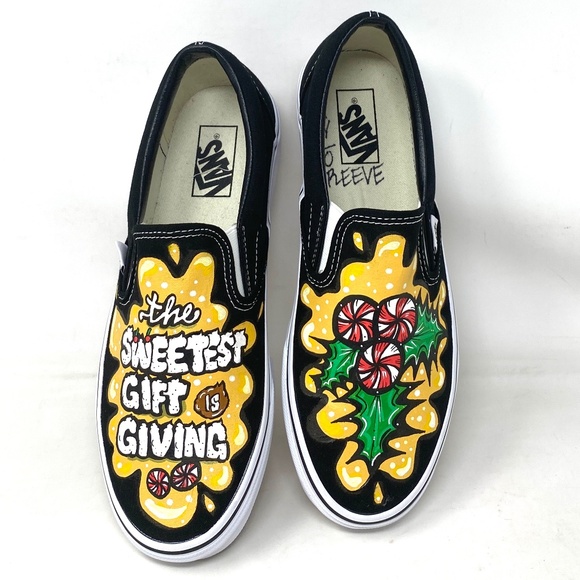 VANS Slip On Sneakers Canvas Yellow Black Men's Skate Low Top Custom Alsu01247 - Picture 3 of 10